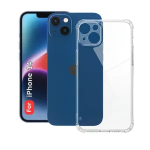 Apple iPhone 14 Clear Shockproof Back Cover - Airbag Corners, Raised Camera Protection - Design 2