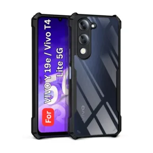 Vivo Y19e Shockproof Clear Back Cover with Black Corners - Raised Camera Protection - Design 1