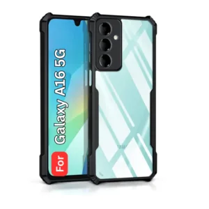 Samsung Galaxy A16 5G Shockproof Clear Back Cover with Black Corners - Raised Camera Protection - Design 1