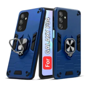 Samsung Galaxy F34 Back Cover with Rotating Ring Holder Stand - Shockproof Mobile Case (Blue)