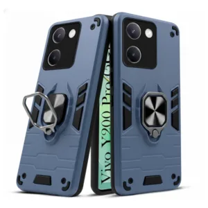 Vivo Y200 Pro Back Cover with Rotating Ring Holder Stand - Shockproof Mobile Case (Grey)