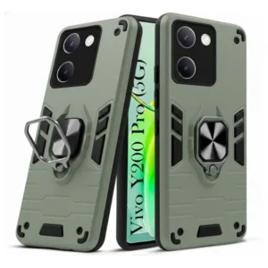 Vivo Y200 Pro Back Cover with Rotating Ring Holder Stand - Shockproof Mobile Case (Green)