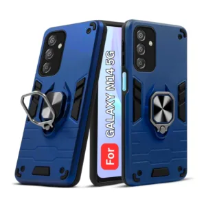 Samsung Galaxy M14 5G Back Cover with Rotating Ring Holder Stand - Shockproof Mobile Case (Blue)