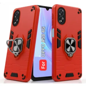 Oppo A58 4G Back Cover with Rotating Ring Holder Stand - Shockproof Mobile Case (Red)