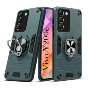 Vivo Y200e Back Cover with Rotating Ring Holder Stand - Shockproof Mobile Case (Green)