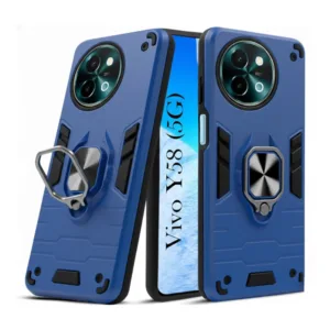 Vivo Y58 5G Back Cover with Rotating Ring Holder Stand - Shockproof Mobile Case (Blue)