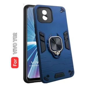 Vivo Y02 Back Cover with Rotating Ring Holder Stand - Shockproof Mobile Case (Blue)