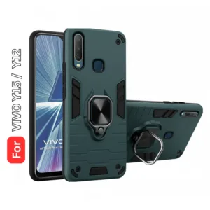 Vivo Y12 Y15 Back Cover with Rotating Ring Holder Stand - Shockproof Mobile Case (Green)