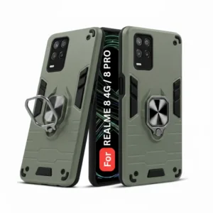Realme 8 4G Back Cover with Rotating Ring Holder Stand - Shockproof Mobile Case (Green)