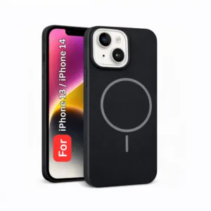 Apple iPhone 14 13 Hard Back Cover with MagSafe Support - Shockproof Mobile Case (Black)