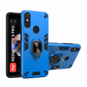 Redmi Note 5 Pro Back Cover with Rotating Ring Holder Stand - Shockproof Mobile Case (Blue)