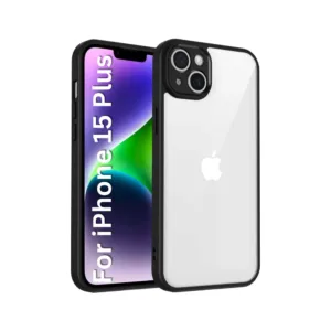 Apple iPhone 15 Plus Shockproof Clear Back Cover with Black Corners - Raised Camera Protection - Design 2