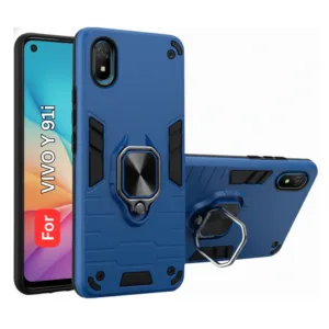 Vivo Y91i Back Cover with Rotating Ring Holder Stand - Shockproof Mobile Case (Blue)