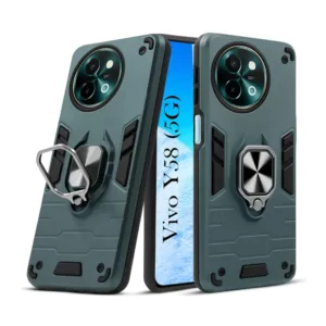 Vivo Y58 5G Back Cover with Rotating Ring Holder Stand - Shockproof Mobile Case (Green)