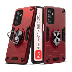 Samsung Galaxy F54 M54 Back Cover with Rotating Ring Holder Stand - Shockproof Mobile Case (Red)