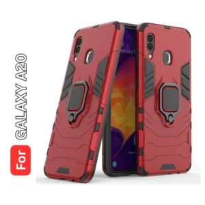 Samsung Galaxy A20 Back Cover with Rotating Ring Holder Stand - Shockproof Mobile Case (Red)