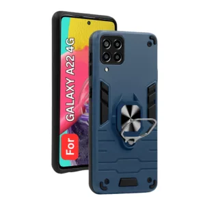 Samsung Galaxy A22 4G Back Cover with Rotating Ring Holder Stand - Shockproof Mobile Case (Gray)