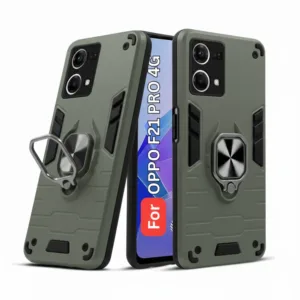 Oppo F21 Pro 4G Back Cover with Rotating Ring Holder Stand - Shockproof Mobile Case (Green)