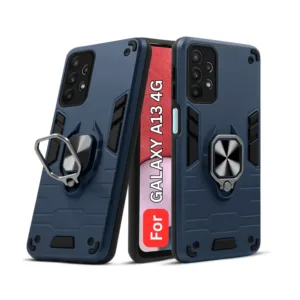 Samsung Galaxy A13 4G Back Cover with Rotating Ring Holder Stand - Shockproof Mobile Case (Gray)