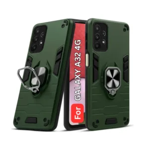 Samsung Galaxy A32 4G Back Cover with Rotating Ring Holder Stand - Shockproof Mobile Case (Green)