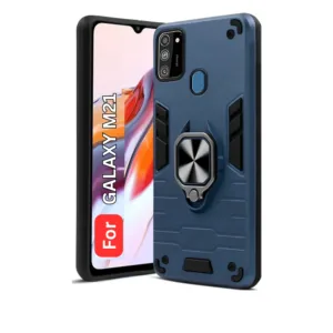 Samsung Galaxy M21 Back Cover with Rotating Ring Holder Stand - Shockproof Mobile Case (Grey)