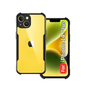 Apple iPhone 14 Plus Shockproof Clear Back Cover with Black Corners - Raised Camera Protection - Design 2