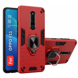 Oppo F11 Back Cover with Rotating Ring Holder Stand - Shockproof Mobile Case (Red)