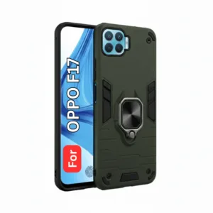 Oppo F17 Back Cover with Rotating Ring Holder Stand - Shockproof Mobile Case (Green)