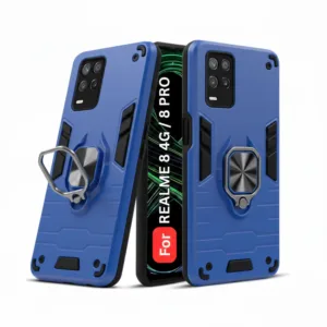 Realme 8 4G Back Cover with Rotating Ring Holder Stand - Shockproof Mobile Case (Blue)
