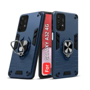 Samsung Galaxy A32 4G Back Cover with Rotating Ring Holder Stand - Shockproof Mobile Case (Gray)
