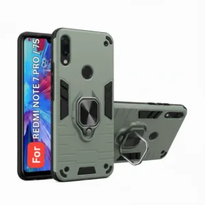 Redmi Note 7 Pro Back Cover with Rotating Ring Holder Stand - Shockproof Mobile Case (Green)