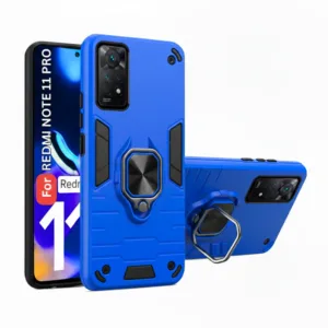 Redmi Note 11 Pro Back Cover with Rotating Ring Holder Stand - Shockproof Mobile Case (Blue)