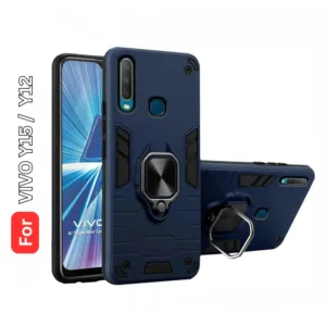 Vivo Y12 Y15 Back Cover with Rotating Ring Holder Stand - Shockproof Mobile Case (Grey)