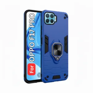 Oppo F17 Pro Back Cover with Rotating Ring Holder Stand - Shockproof Mobile Case (Blue)