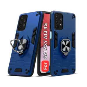 Samsung Galaxy A13 4G Back Cover with Rotating Ring Holder Stand - Shockproof Mobile Case (Blue)