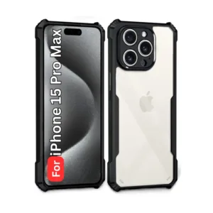 Apple iPhone 15Promax Shockproof Clear Back Cover with Black Corners - Raised Camera Protection
