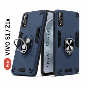 Vivo S1 Back Cover with Rotating Ring Holder Stand - Shockproof Mobile Case (Grey)