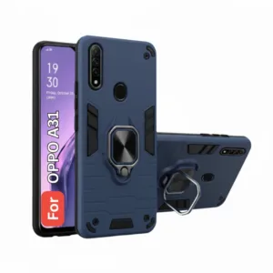 Oppo A31 Back Cover with Rotating Ring Holder Stand - Shockproof Mobile Case (Redmi Grey)