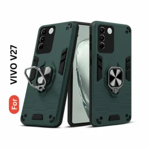 Vivo V27 Back Cover with Rotating Ring Holder Stand - Shockproof Mobile Case (Green)