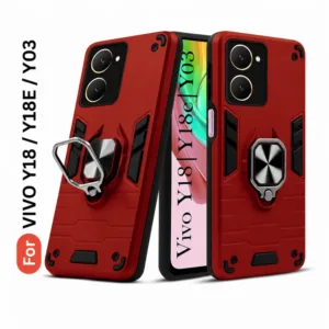 Vivo Y18 Back Cover with Rotating Ring Holder Stand - Shockproof Mobile Case (Red)