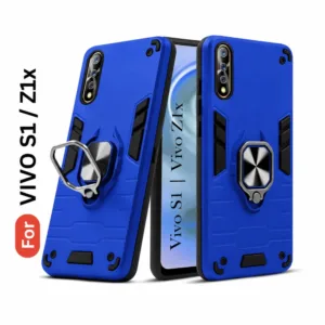 Vivo S1 Back Cover with Rotating Ring Holder Stand - Shockproof Mobile Case (Blue)