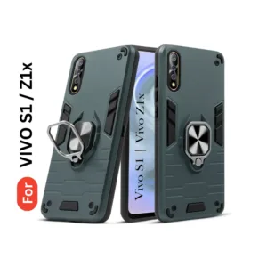 Vivo S1 Back Cover with Rotating Ring Holder Stand - Shockproof Mobile Case (Green)