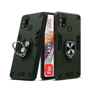 Samsung Galaxy F41 M31 Back Cover with Rotating Ring Holder Stand - Shockproof Mobile Case (Green)