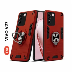 Vivo V27 Back Cover with Rotating Ring Holder Stand - Shockproof Mobile Case (Red)