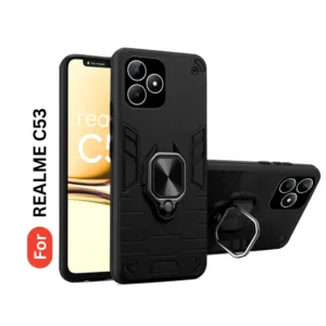 Realme C53 Back Cover with Rotating Ring Holder Stand - Shockproof Mobile Case (Black)