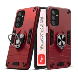 Samsung Galaxy M14 5G Back Cover with Rotating Ring Holder Stand - Shockproof Mobile Case (Red)