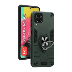 Samsung Galaxy A22 4G Back Cover with Rotating Ring Holder Stand - Shockproof Mobile Case (Green)