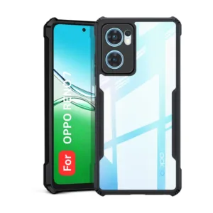 Oppo Reno 7 Shockproof Clear Back Cover with Black Corners - Raised Camera Protection - Design 2