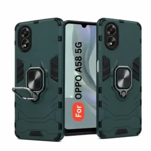 Oppo A58 5G Back Cover with Rotating Ring Holder Stand - Shockproof Mobile Case (Green)