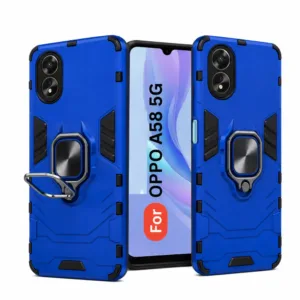 Oppo A58 5G Back Cover with Rotating Ring Holder Stand - Shockproof Mobile Case (Blue)